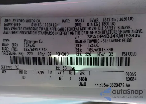 2019 Ford Fiesta Se from USA, damaged, VIN 3FADP4BJ4KM153836